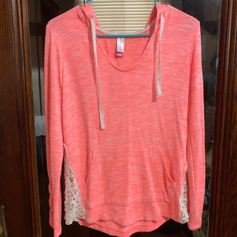 Coral Pink Hooded Sweater Size Medium